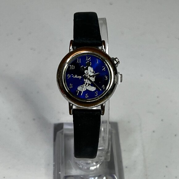 Disney Womens Mickey Mouse Musical Watch With Black Leather Strap - Picture 1 of 11